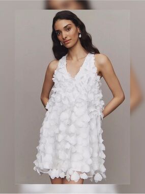 BHLDN White 3D Floral Appliqué mini dress bridal